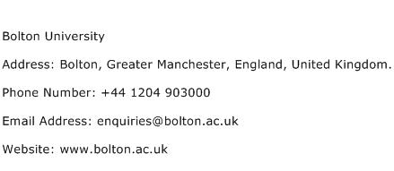 Bolton University Address Contact Number