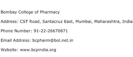 Bombay College of Pharmacy Address Contact Number