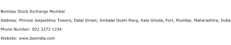 Bombay Stock Exchange Mumbai Address Contact Number