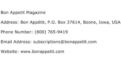 Bon Appetit Magazine Address Contact Number