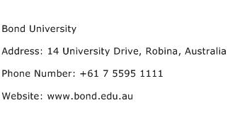 Bond University Address Contact Number
