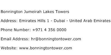 Bonnington Jumeirah Lakes Towers Address Contact Number