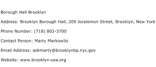 Borough Hall Brooklyn Address Contact Number