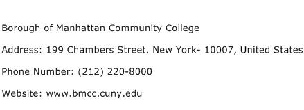 Borough of Manhattan Community College Address Contact Number