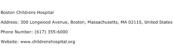Boston Childrens Hospital Address Contact Number