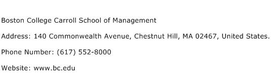 Boston College Carroll School of Management Address Contact Number