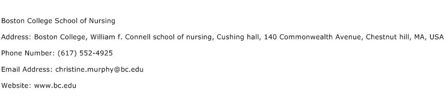 Boston College School of Nursing Address Contact Number