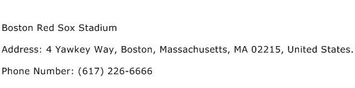 Boston Red Sox Stadium Address Contact Number