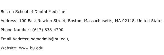 Boston School of Dental Medicine Address Contact Number