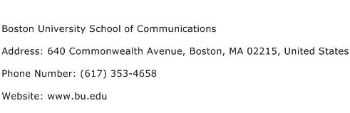 Boston University School of Communications Address Contact Number