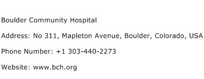 Boulder Community Hospital Address Contact Number
