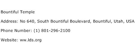 Bountiful Temple Address Contact Number