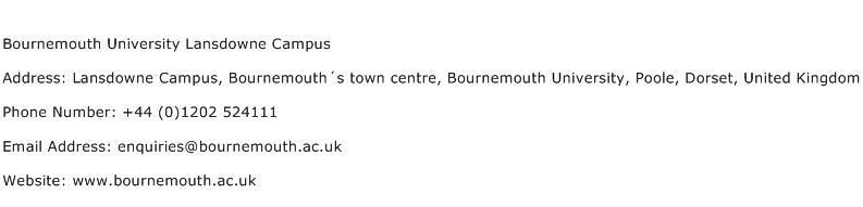 Bournemouth University Lansdowne Campus Address Contact Number