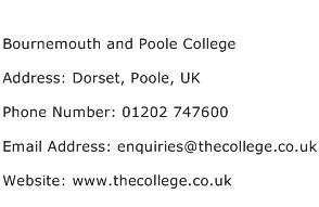 Bournemouth and Poole College Address Contact Number