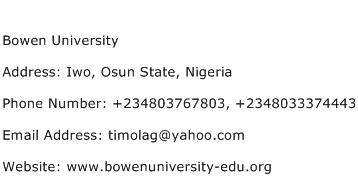 Bowen University Address Contact Number