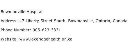 Bowmanville Hospital Address Contact Number