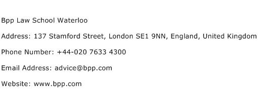Bpp Law School Waterloo Address Contact Number