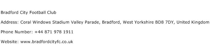 Bradford City Football Club Address Contact Number