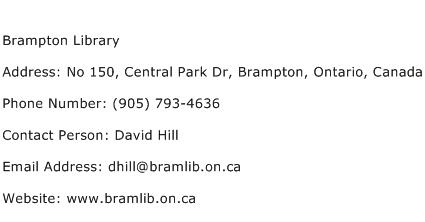 Brampton Library Address Contact Number