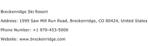 Breckenridge Ski Resort Address Contact Number