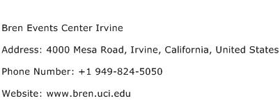 Bren Events Center Irvine Address Contact Number