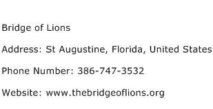 Bridge of Lions Address Contact Number