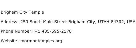 Brigham City Temple Address Contact Number