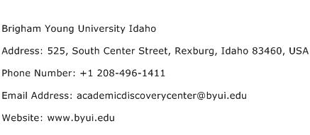 Brigham Young University Idaho Address Contact Number