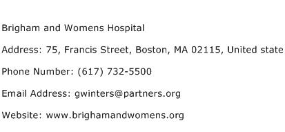 Brigham and Womens Hospital Address Contact Number