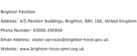 Brighton Pavillion Address Contact Number