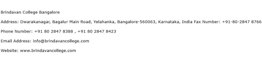 Brindavan College Bangalore Address Contact Number
