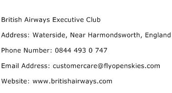 British Airways Executive Club Address Contact Number