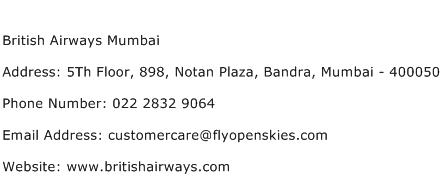British Airways Mumbai Address Contact Number