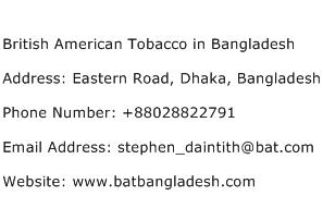 British American Tobacco in Bangladesh Address Contact Number