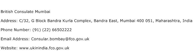 British Consulate Mumbai Address Contact Number