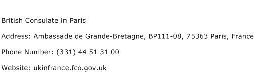 British Consulate in Paris Address Contact Number