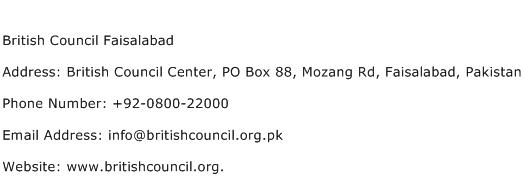 British Council Faisalabad Address Contact Number