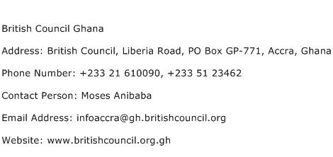 British Council Ghana Address Contact Number