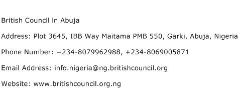 British Council in Abuja Address Contact Number