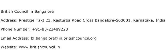 British Council in Bangalore Address Contact Number