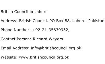 British Council in Lahore Address Contact Number