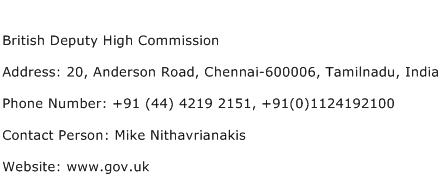 British Deputy High Commission Address Contact Number