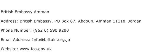 British Embassy Amman Address Contact Number