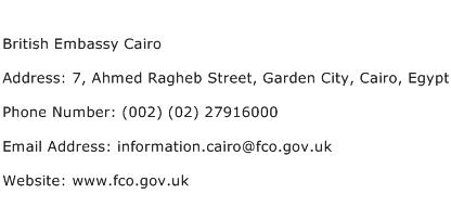 British Embassy Cairo Address Contact Number