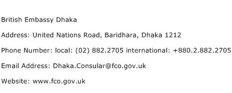 British Embassy Dhaka Address Contact Number