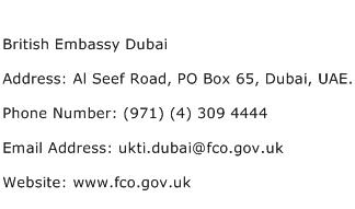 British Embassy Dubai Address Contact Number