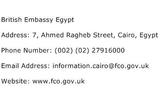 British Embassy Egypt Address Contact Number