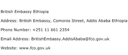 British Embassy Ethiopia Address Contact Number