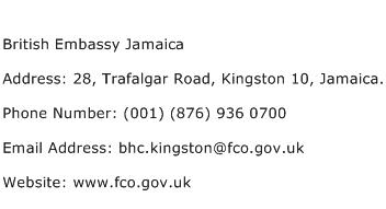 British Embassy Jamaica Address Contact Number