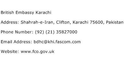 British Embassy Karachi Address Contact Number